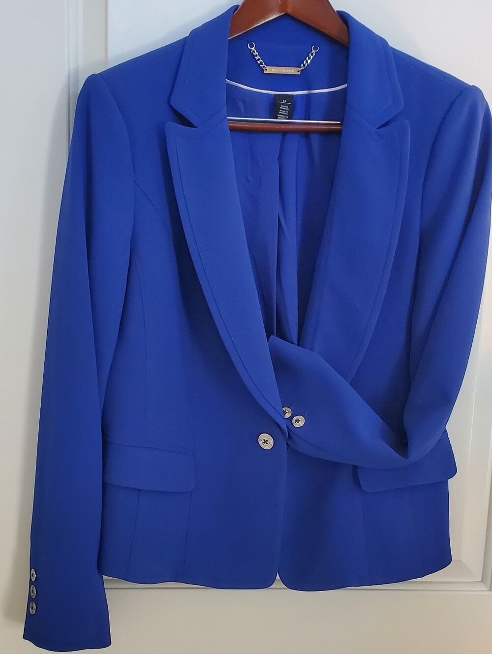 White House Black Market WHBM Cobalt Blue Studio Blazer Jacket - Size 14